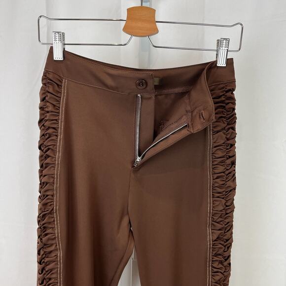 NWOT MANIERE DE VOIR Size 8 Ruched Side Zip Ankle High Waist Pants Stretch Brown - Picture 7 of 9